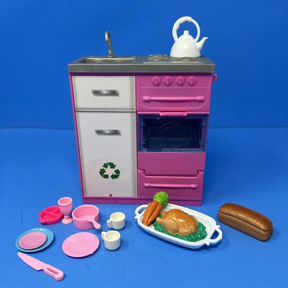 Barbie Mattel Kitchen Playset‎ Oven Turkey Bread Dishes Plates